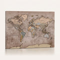 Grunge World Map Canvas Wall Art - Vintage Aged World Map with Golden Tones
