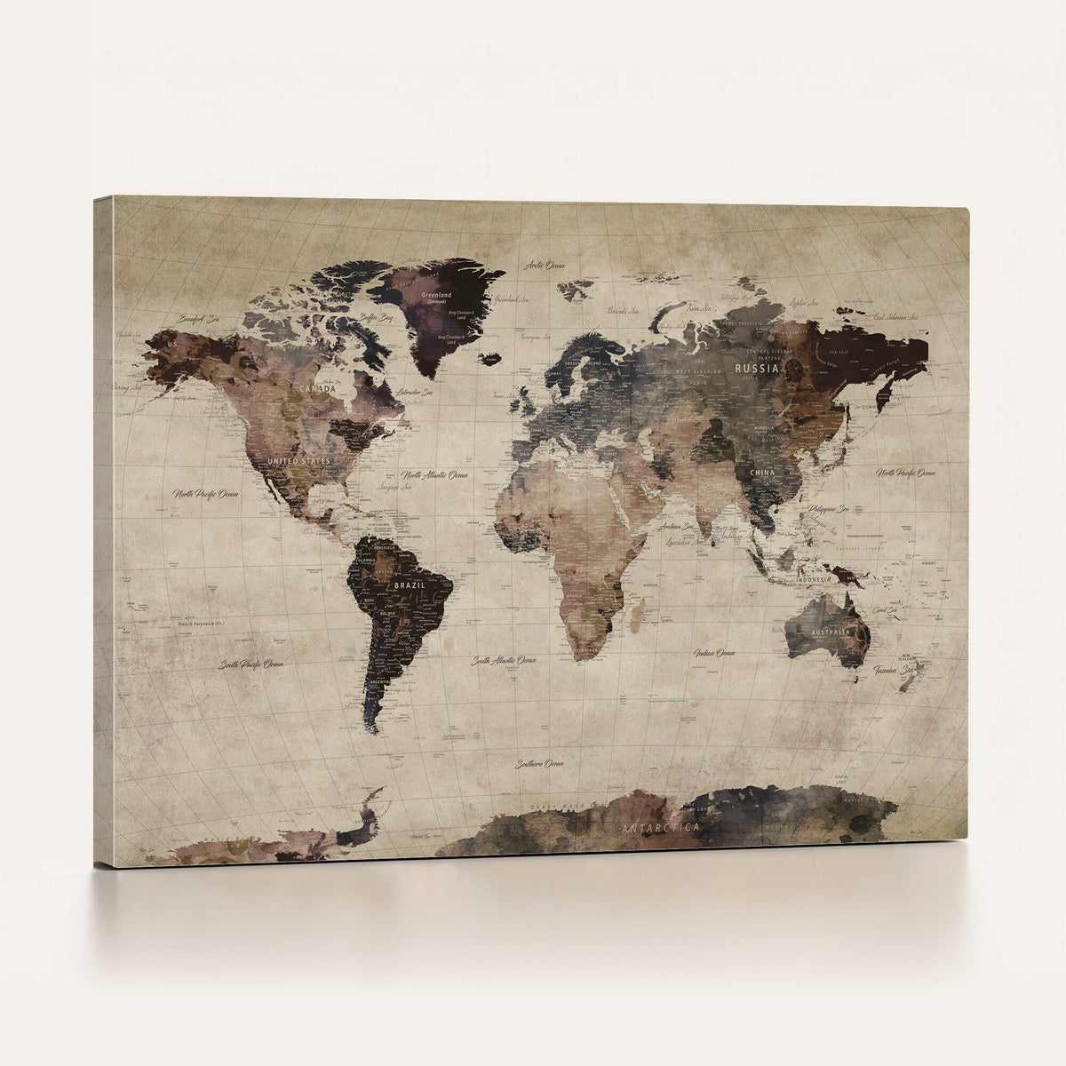 World Map Canvas Print, Detailed Map of the World, Adventure Gift for Couples and Anniversaries