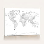 World Map Canvas Print, Framed Modern Detailed Map of the World for Home or Office