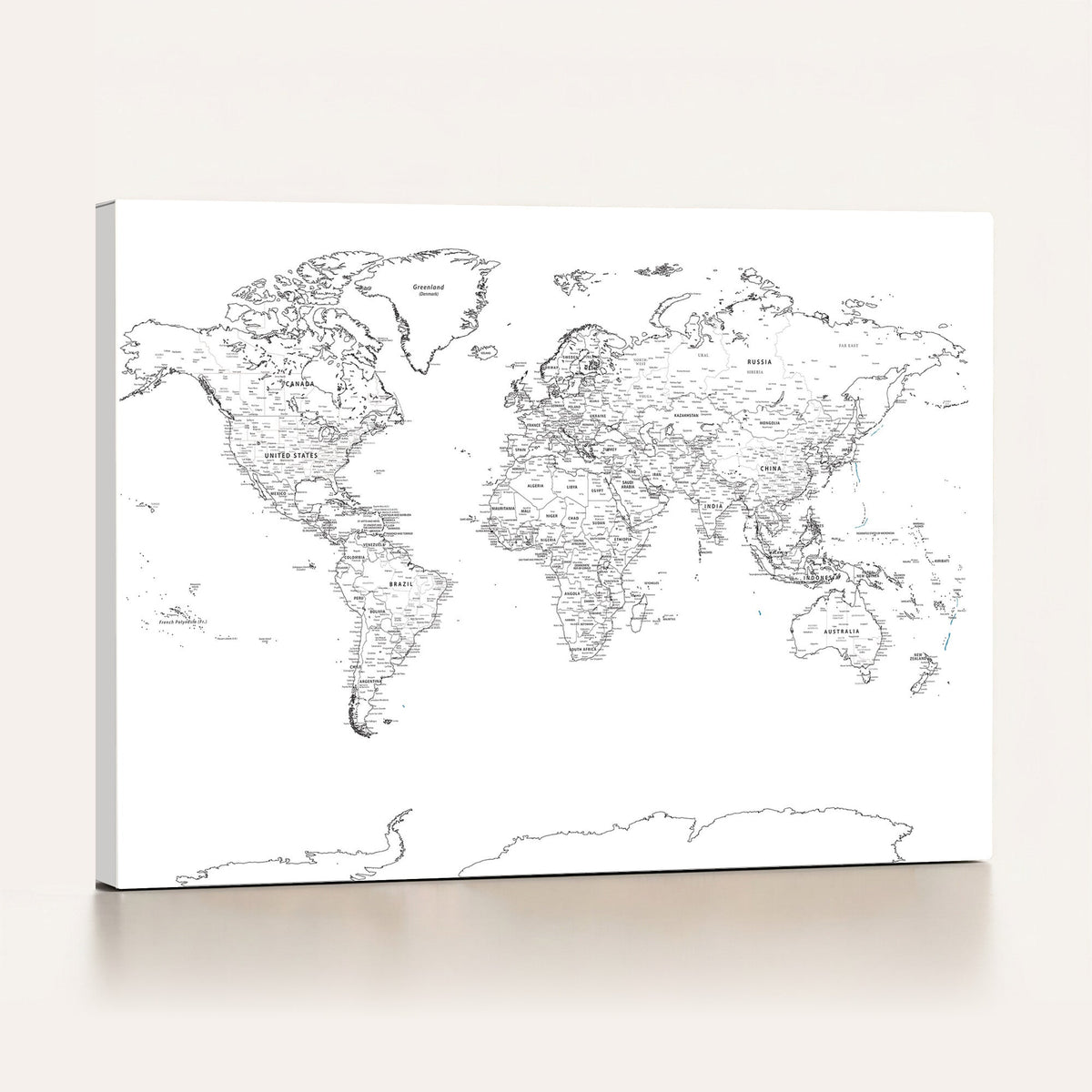 World Map Canvas Print, Framed Modern Detailed Map of the World for Home or Office