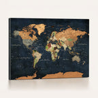 Vintage World Map Canvas Wall Art | Detailed Map with Countries, Oceans and Continents