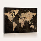 Brown World Map Canvas Print | Modern Travel Map Wall Art