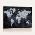 Black World Map Canvas Print | Detailed Map for Couples and Anniversary Gift