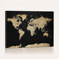 Beige World Map Canvas Wall Art Print, Minimal Black and Beige Map