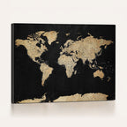 Beige World Map Canvas Wall Art Print, Minimal Black and Beige Map