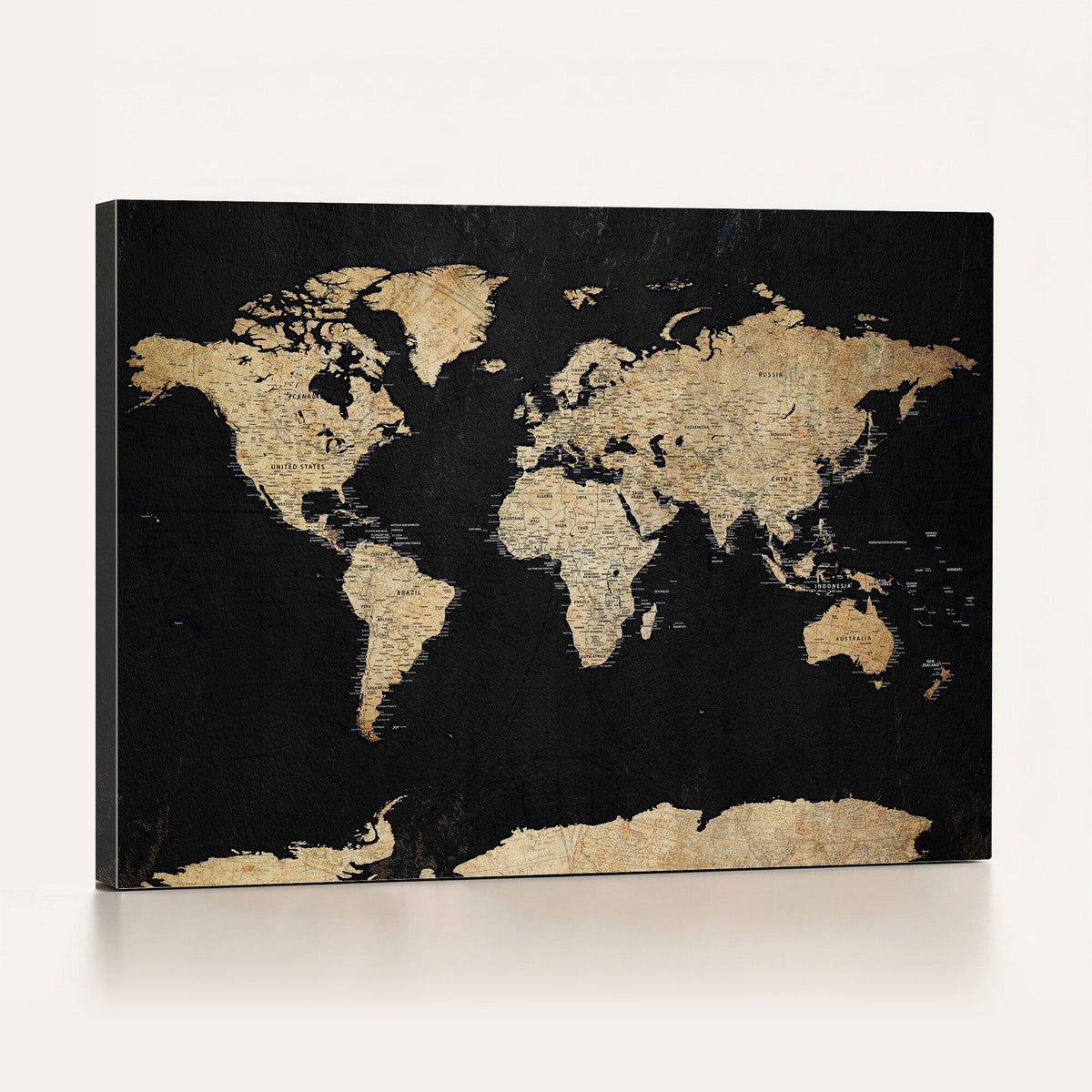 Beige World Map Canvas Wall Art Print, Minimal Black and Beige Map