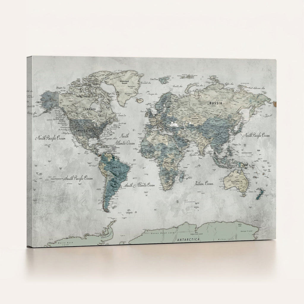 Neutral Vintage World Map Canvas Wall Art Print, Classic Map Artwork