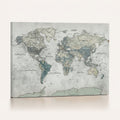 Neutral Vintage World Map Canvas Wall Art Print, Classic Map Artwork
