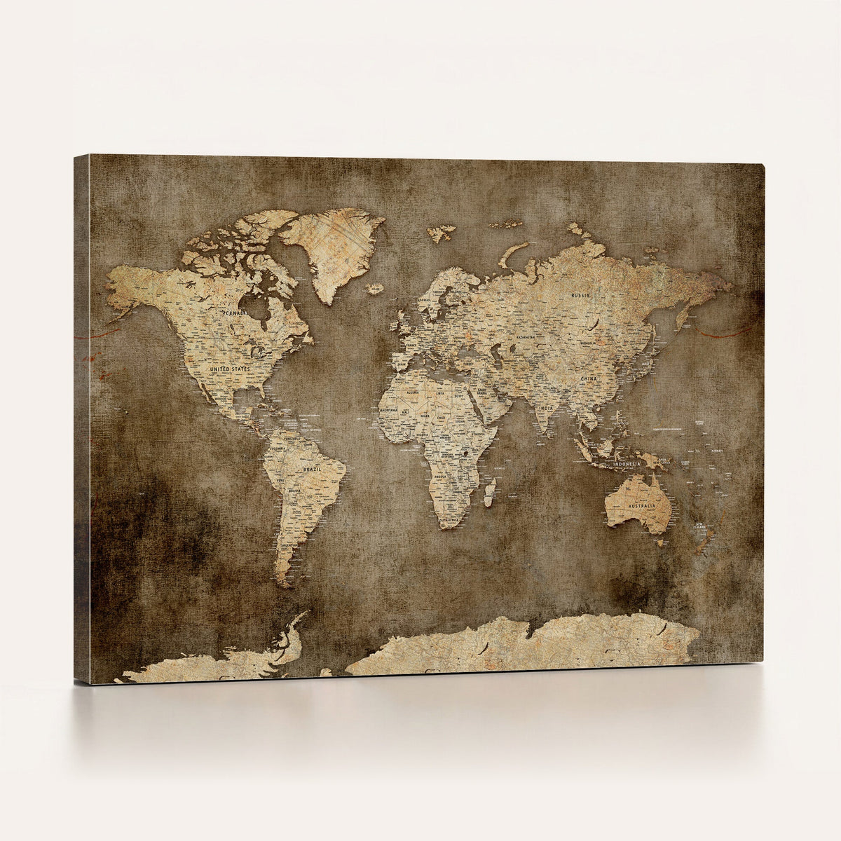 Dark Vintage World Map Canvas Wall Art Print, Antique Map Artwork