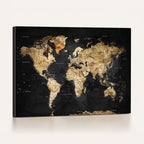 World Map Canvas Wall Art with Famous Landmarks | Framed Travel Map