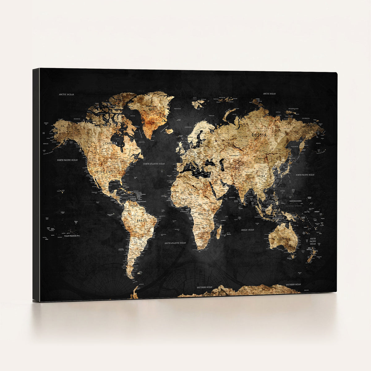 World Map Canvas Wall Art with Famous Landmarks | Framed Travel Map