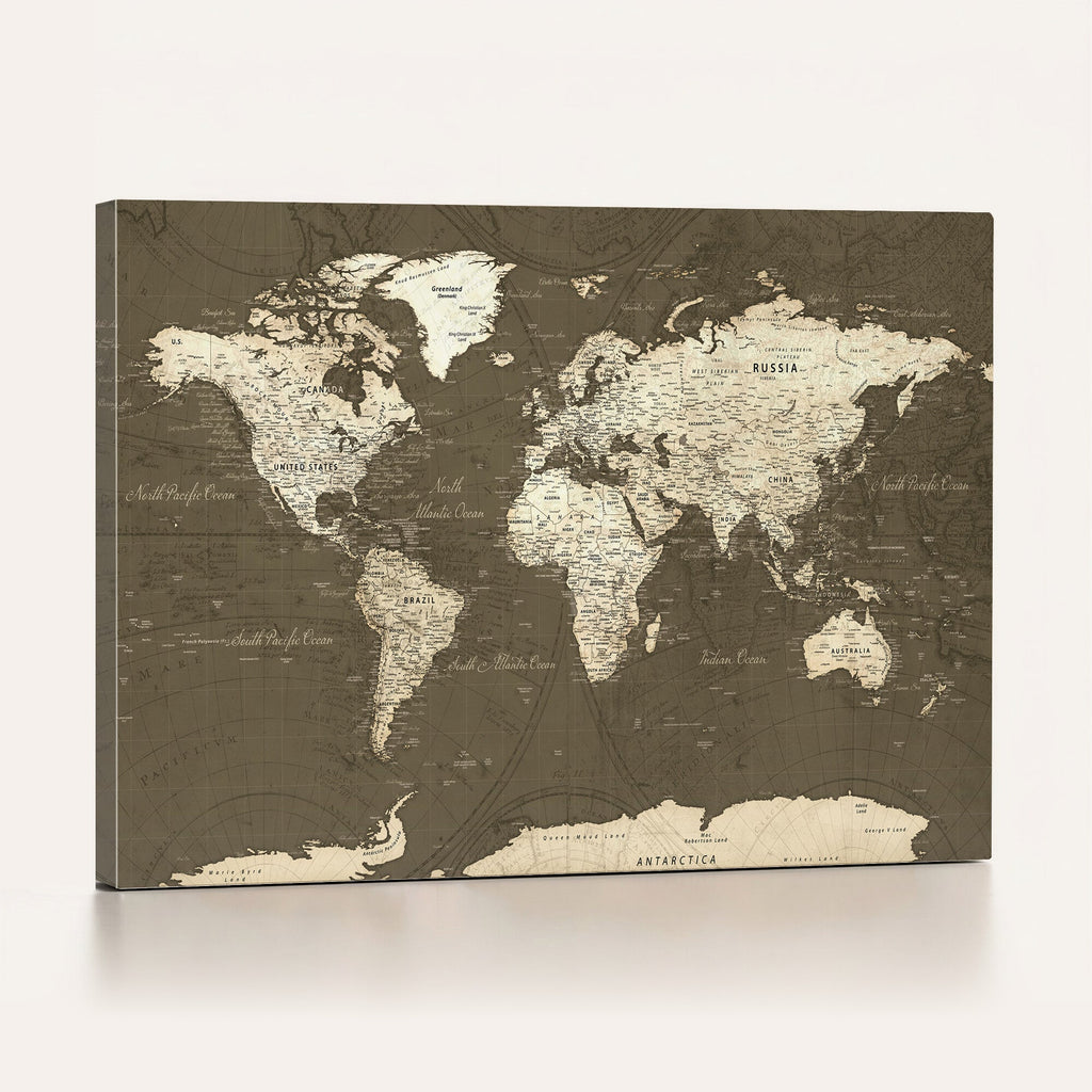 Vintage World Map Canvas Print | Framed Travel Map Wall Art for Couples