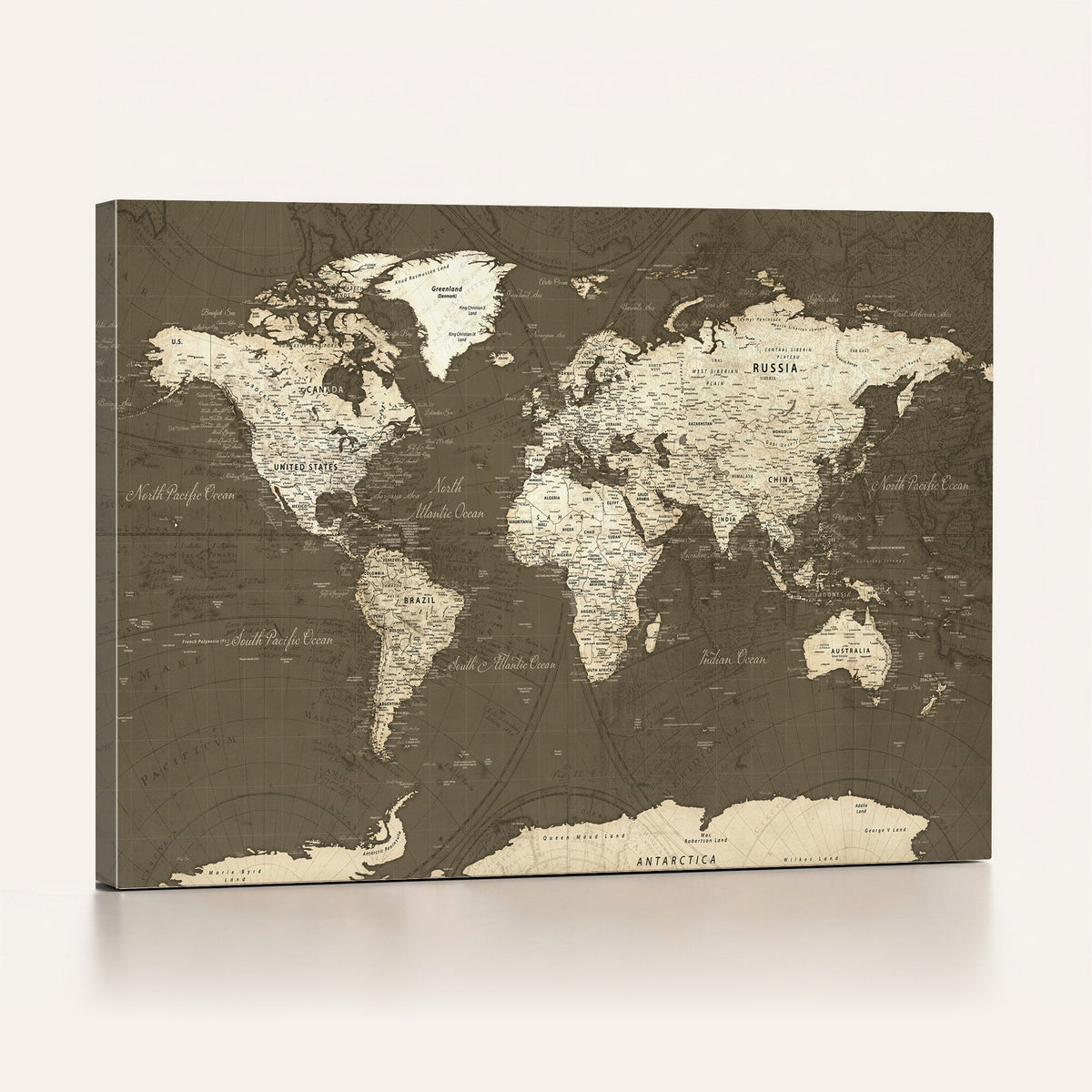 Vintage World Map Canvas Print | Framed Travel Map Wall Art for Couples