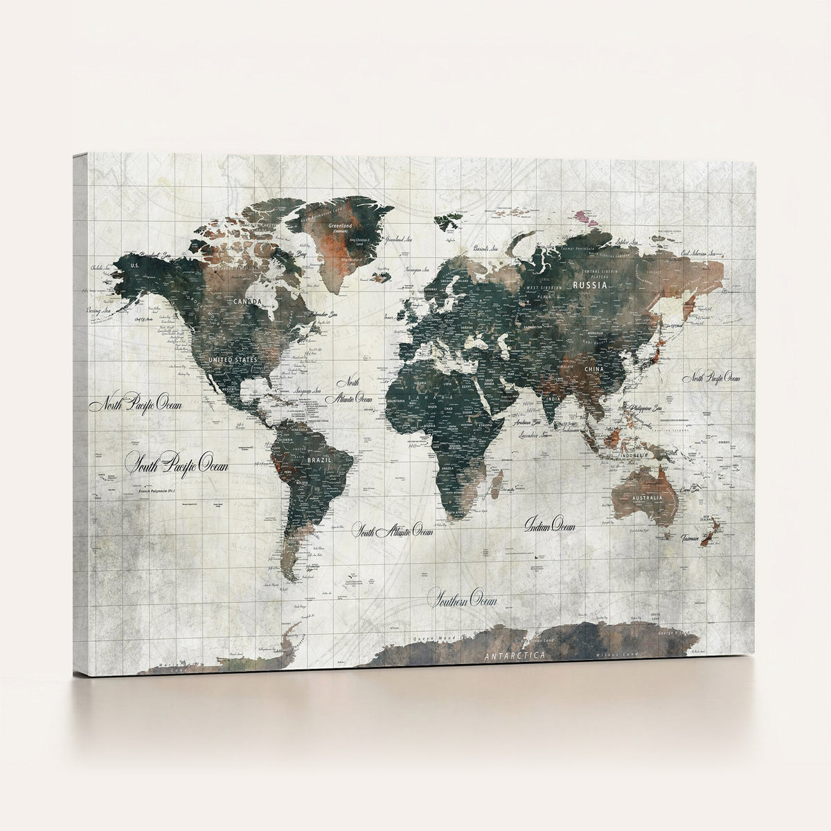 World Map Canvas Print | Framed Travel Map Wall Art for Couples