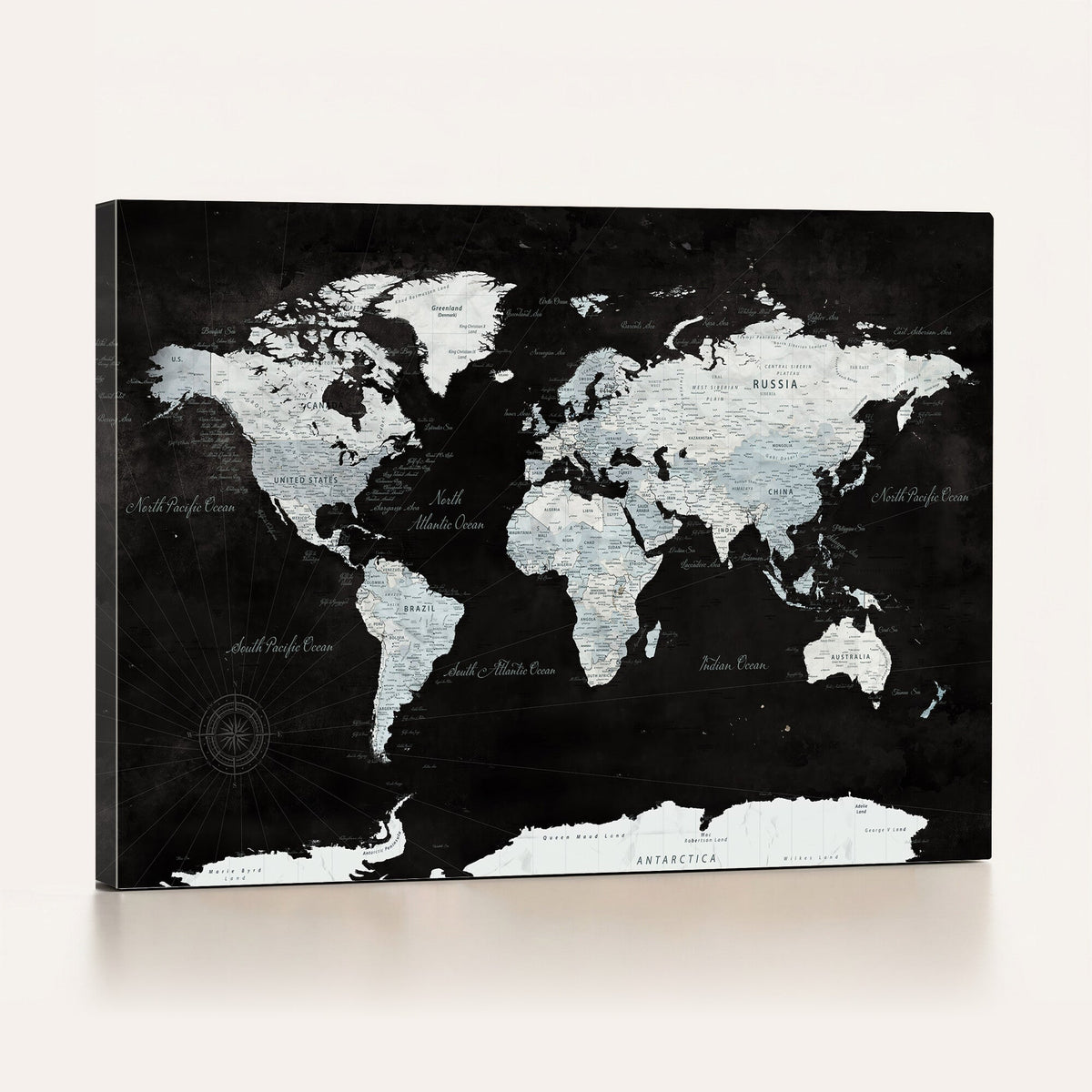 World Map Canvas Print | Framed Push Pin Wall Art, Color Splash Travel Map