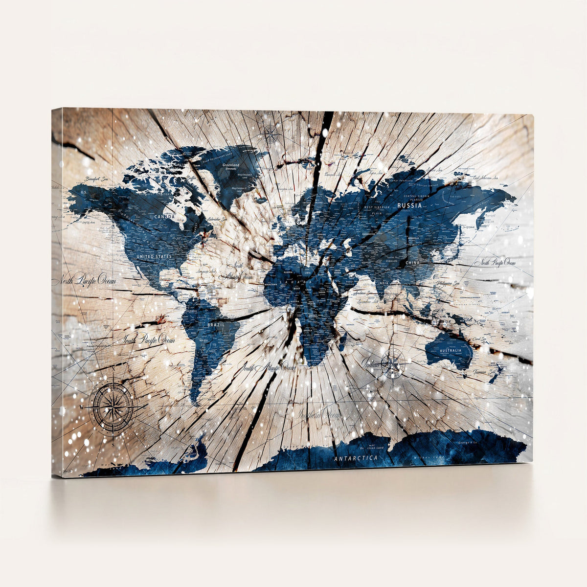 Rustic World Map Canvas Print | Framed Wall Art for Couples