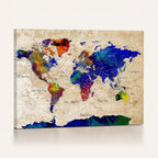 Watercolor World Map Canvas Print | Framed Wall Art for Couples