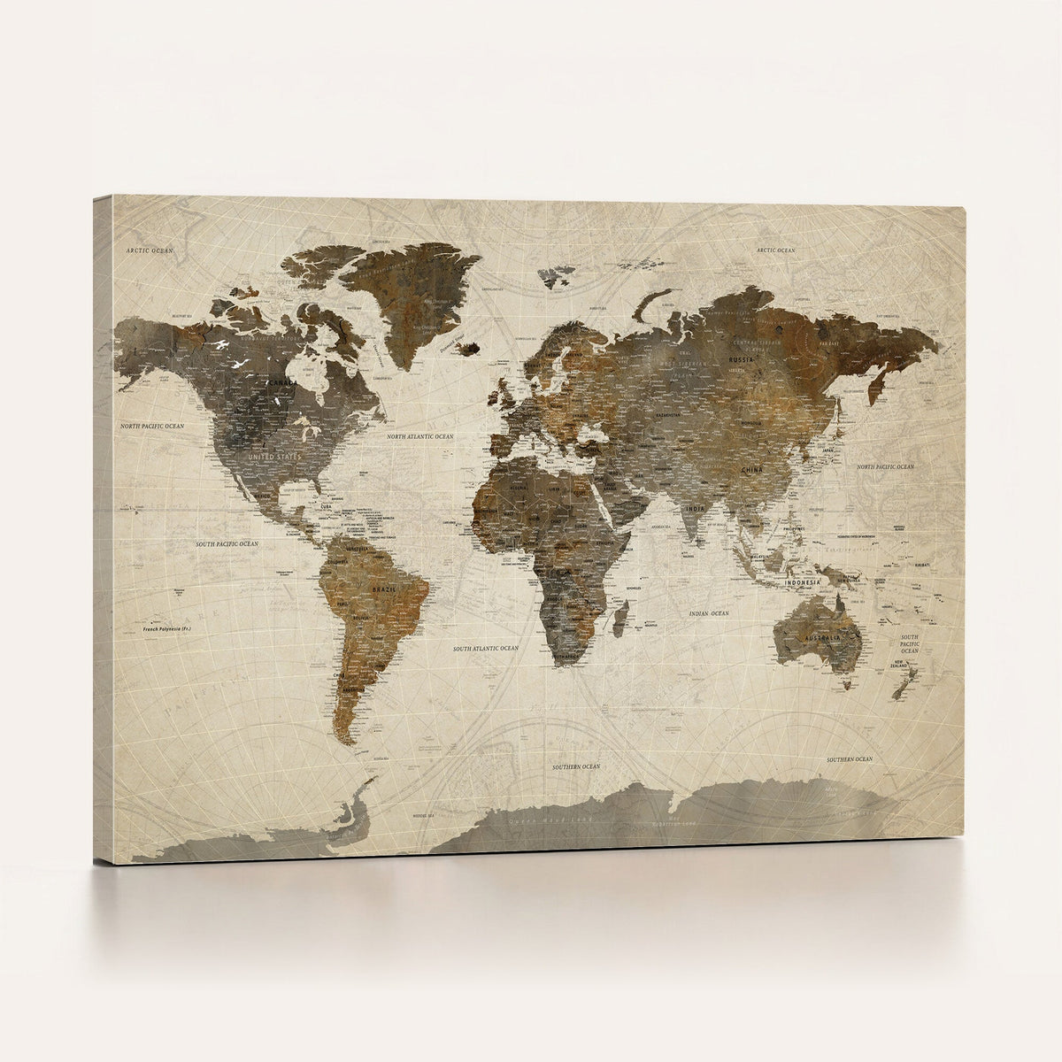 Vintage World Map Canvas Wall Art | Framed Antique Style Travel Map