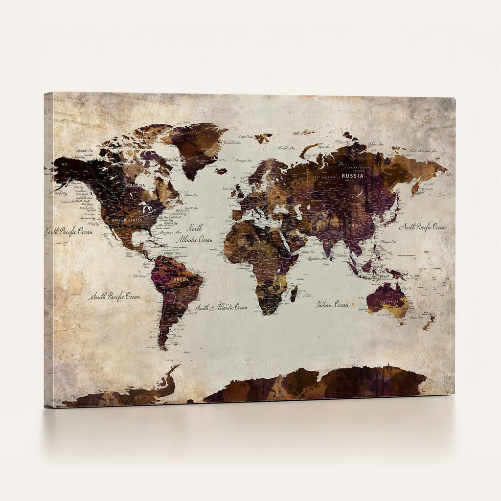 World Map Canvas Triptych | Colorful Global Wall Art for Living Rooms