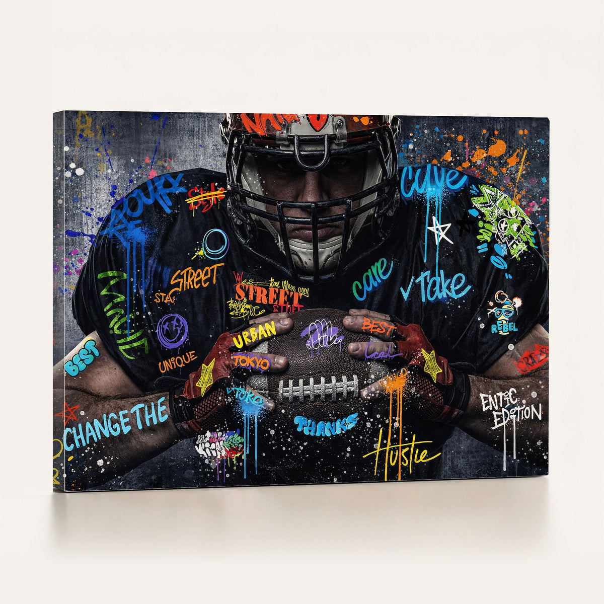 Graffiti American Football Player Street Art Wall Art Canvas Print