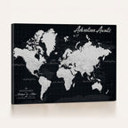 Personalized Black Push Pin Travel Map Canvas Print, Couples Countries Visited Map, Entryway and Hallway Decor