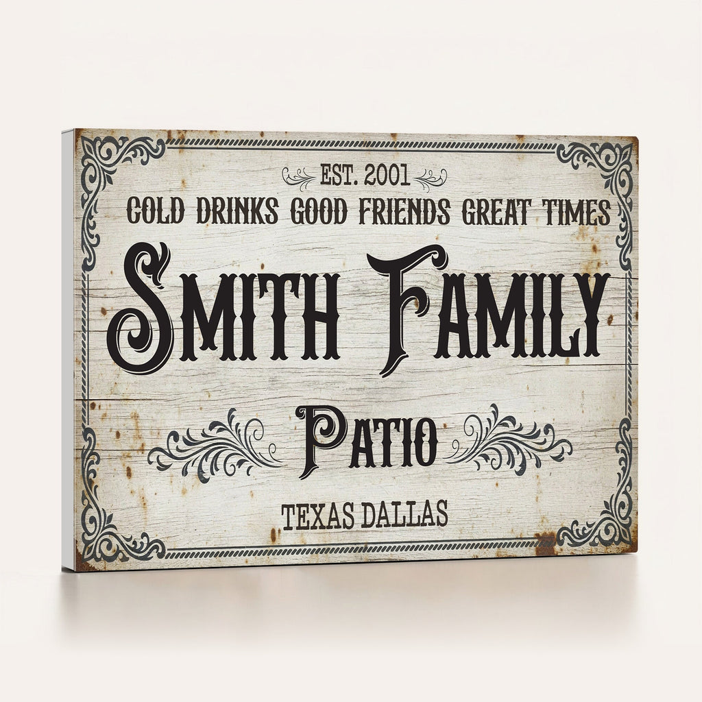 Custom Family Patio Sign Canvas, Personalized Rustic Backyard Decor
