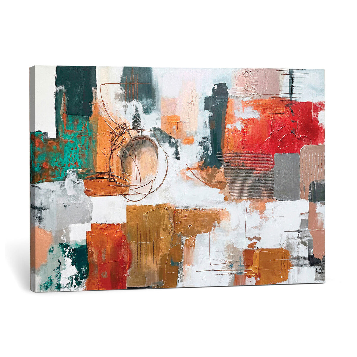 Blue Teal Abstract Canvas Wall Art, Modern Brushstroke Style Print, Navy Orange Contemporary Decor