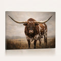 Texas Longhorn Wall Art Canvas Print | Brown Horned Bull Rustic Western Decor