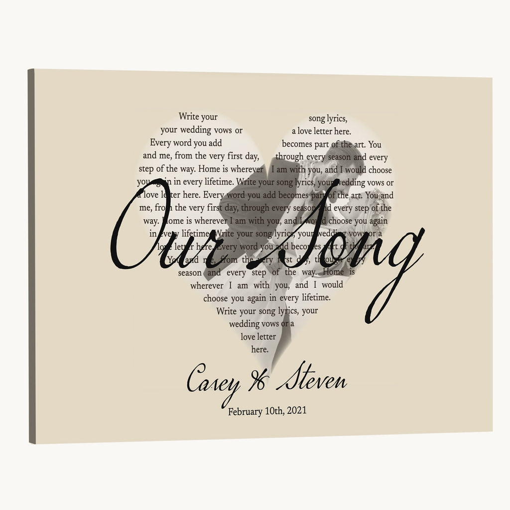 Lyrics Heart Canvas Print, Personalized Song Lyrics and Photo Wall Art