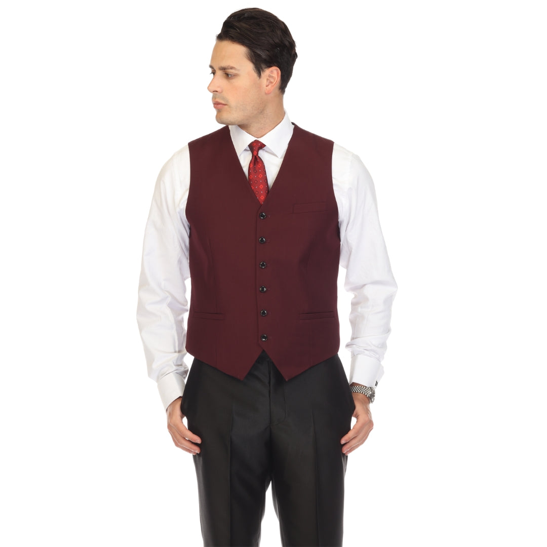 Men's Burgundy Vest - Solo Adjustable Suit Vest & Waistcoat for Wedding, Groomsmen & Prom, Sizes 36-52 | Ferrecci