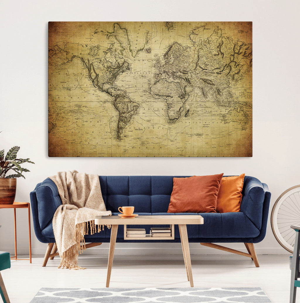 Push Pin World Map Canvas Print | Travel Tracker Wall Art