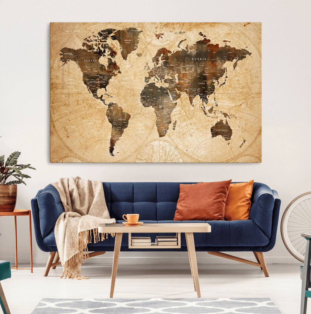Push Pin World Map Canvas Print | Framed Travel Tracker Wall Art