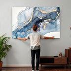 Blue Abstract Canvas Wall Art Print | Fluid Marble Effect Abstract Art