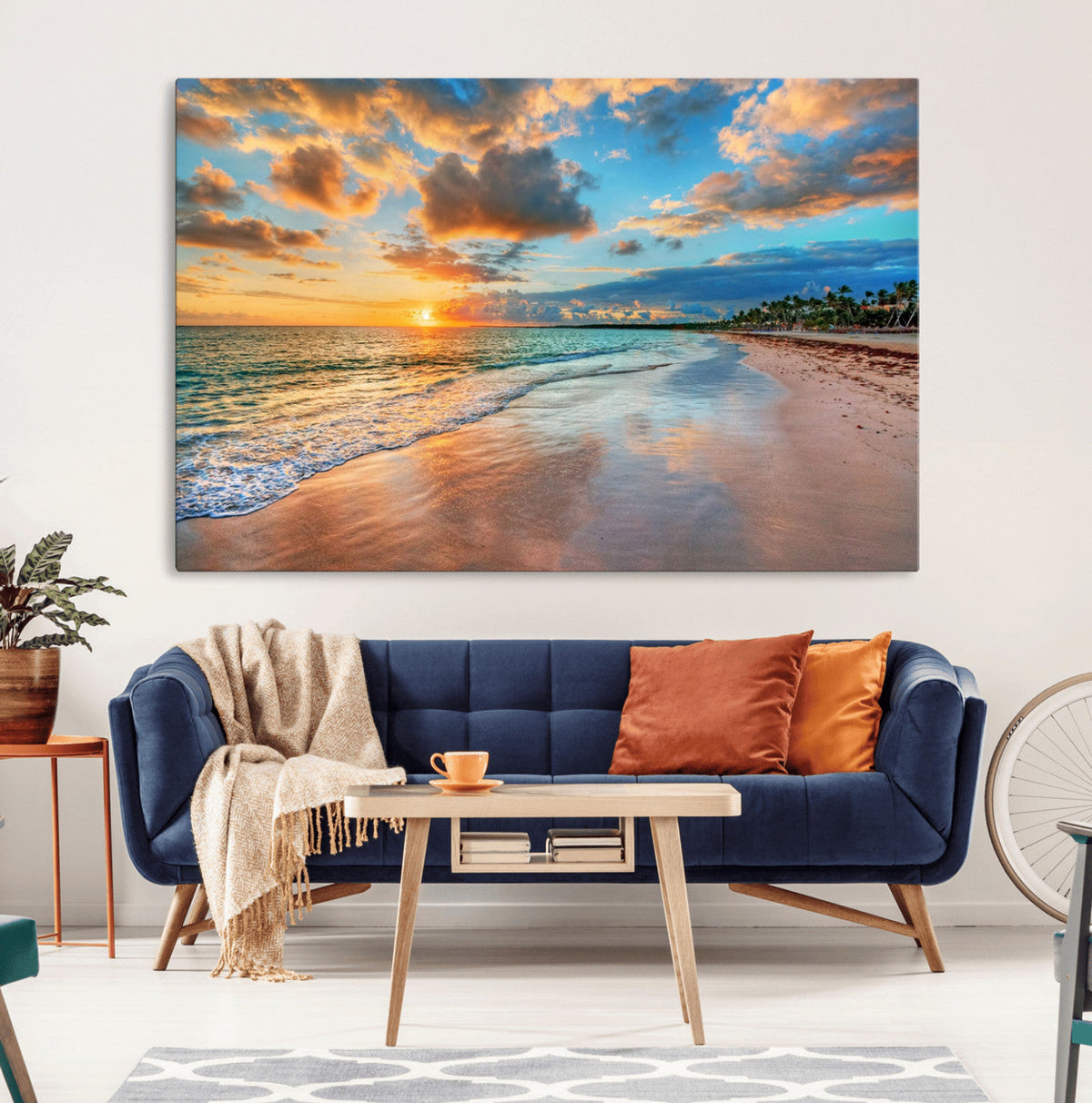Sunset Beach Canvas Wall Art | Tropical Triptych Seascape Print