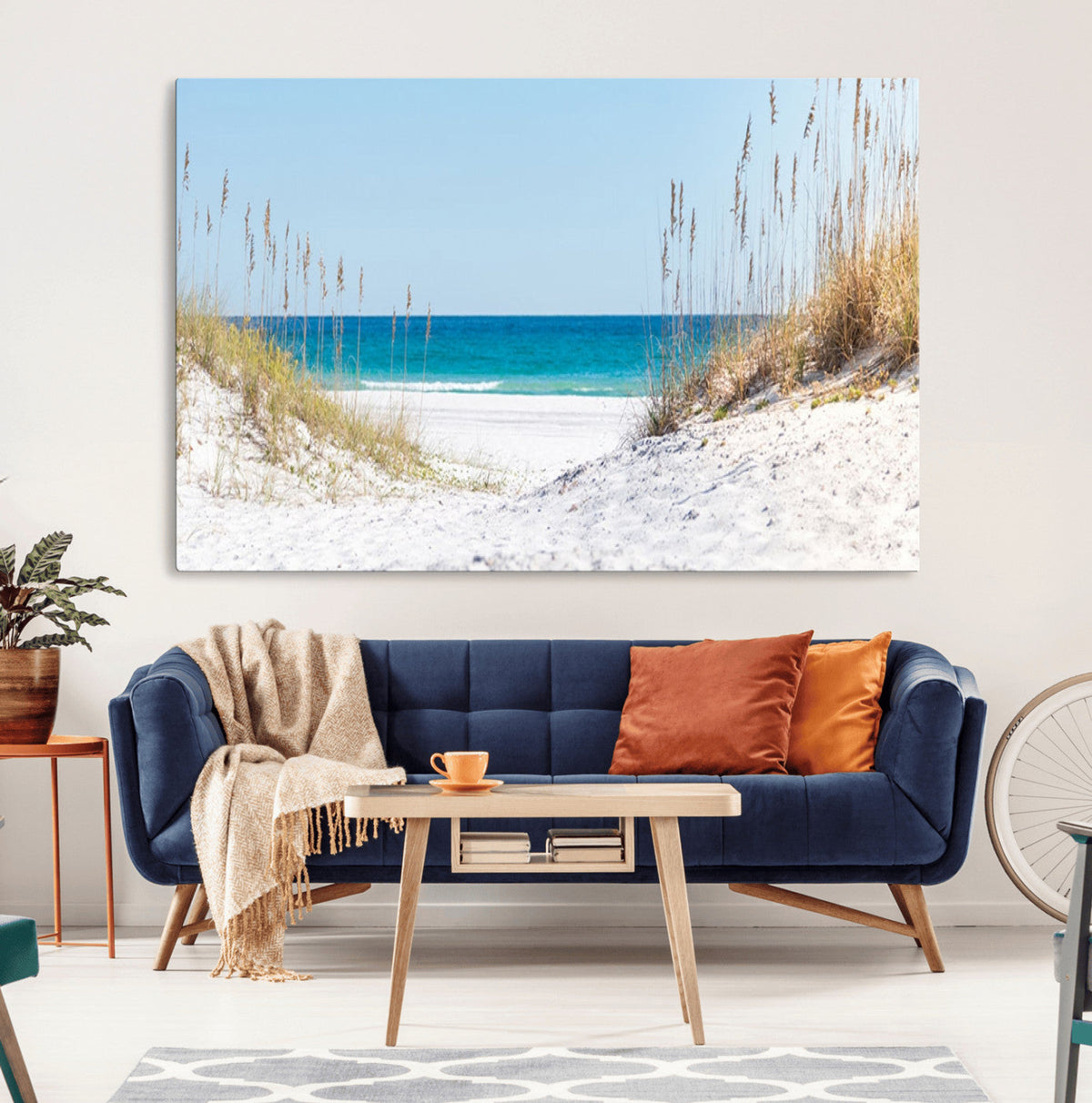 Serene Coastal Dune Path with Ocean View, 3-Panel Beach Canvas Wall Art