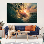 Ocean Wave Sunset Canvas Wall Art | Triptych Seascape Print
