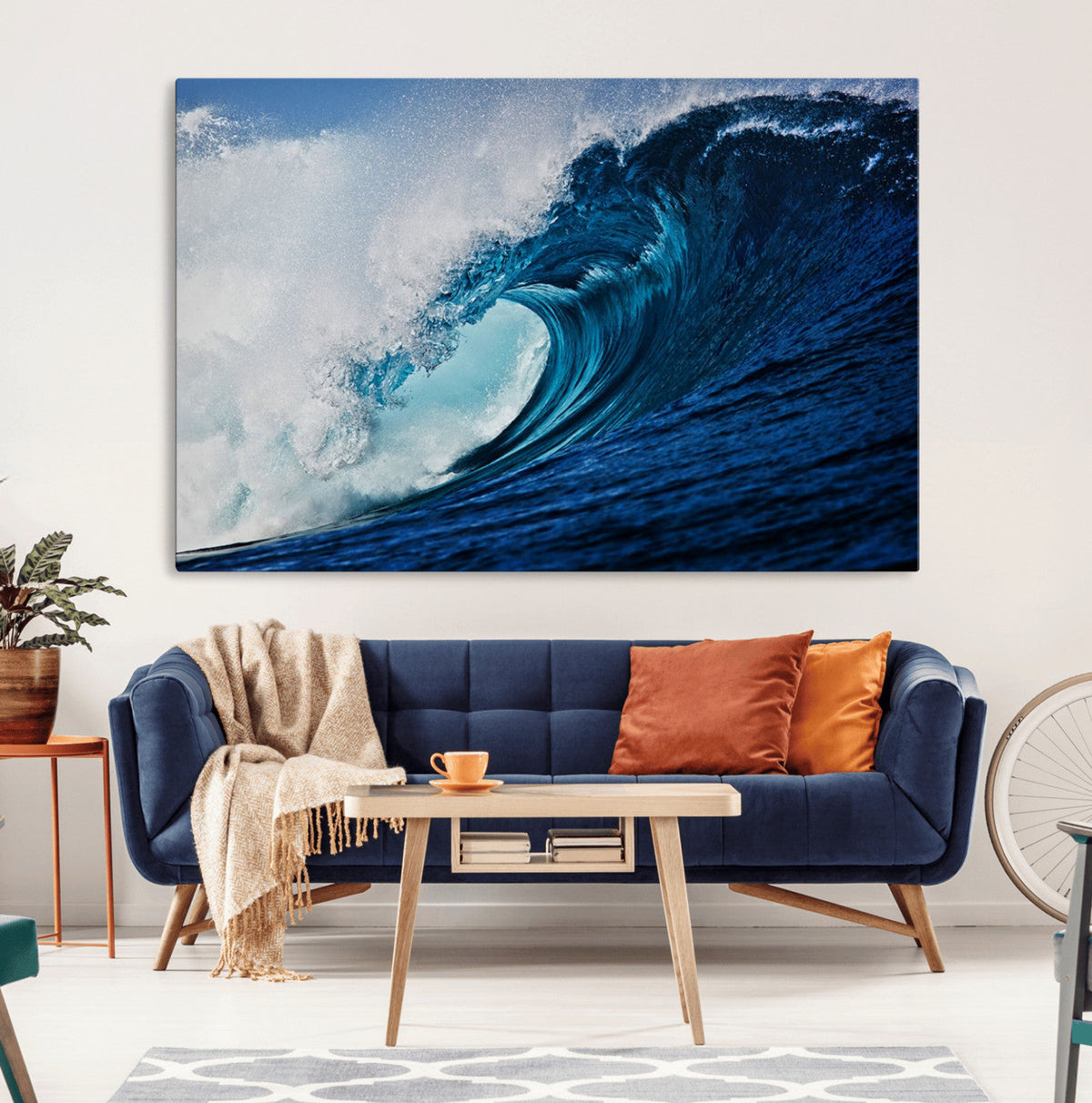 Ocean Wave at Sunset Canvas Art, Large Wall Print of Vibrant Water Waves