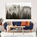 Foggy Mountain Wall Art | 3-Panel Foggy Forest and Mountain Landscape Canvas Print