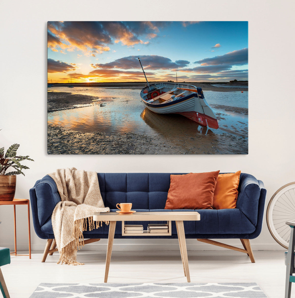 Small Boat At The Beach Sunset Wall Art, Boat Sunset Wall Art Canvas Print
