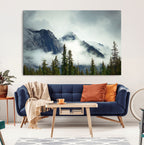 Mountain Mist Canvas Wall Art Print | 3-Panel Foggy Forest and Mountain Landscape