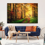 Sunlight Through Trees Wall Art Canvas Print | Autumn Forest Wall Art