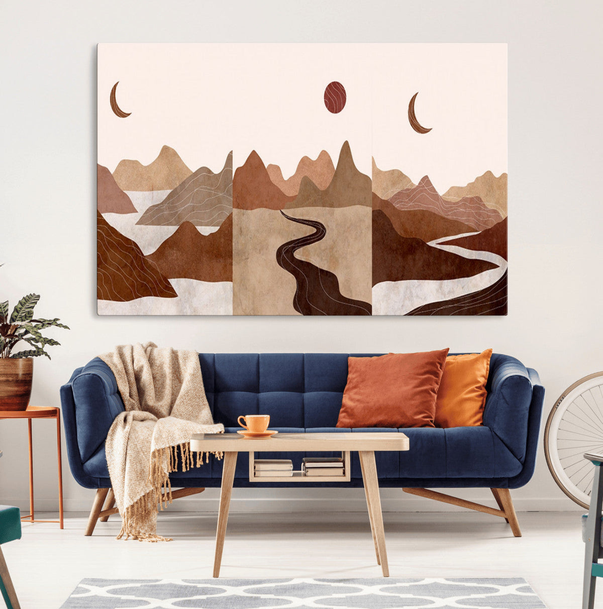 Boho Wall Art Canvas Print Set | Mid-Century Bohemian Wall Artwork, Boho Neutral