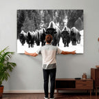 Bison Herd in Snow Wall Art Canvas Print | Rustic Western Bison Wall Art for Living Room and Farmhouse Decor