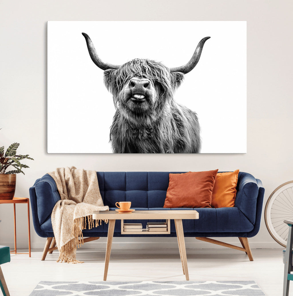 Fanny Scottish Highland Cow Cattle Art Print Farmhouse Wall Art Canvas Print