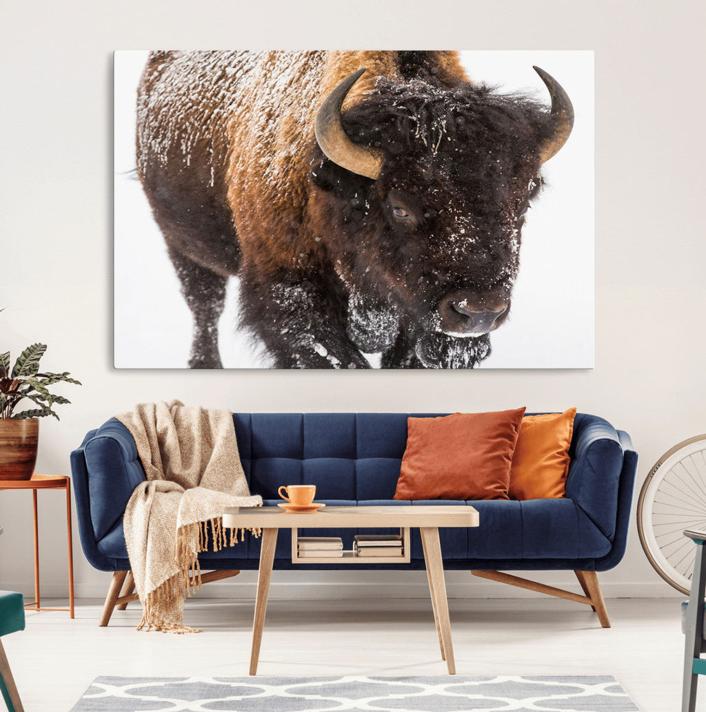 Bison Wall Art Canvas Print For Farmhouse, Wild Animal Wall Art