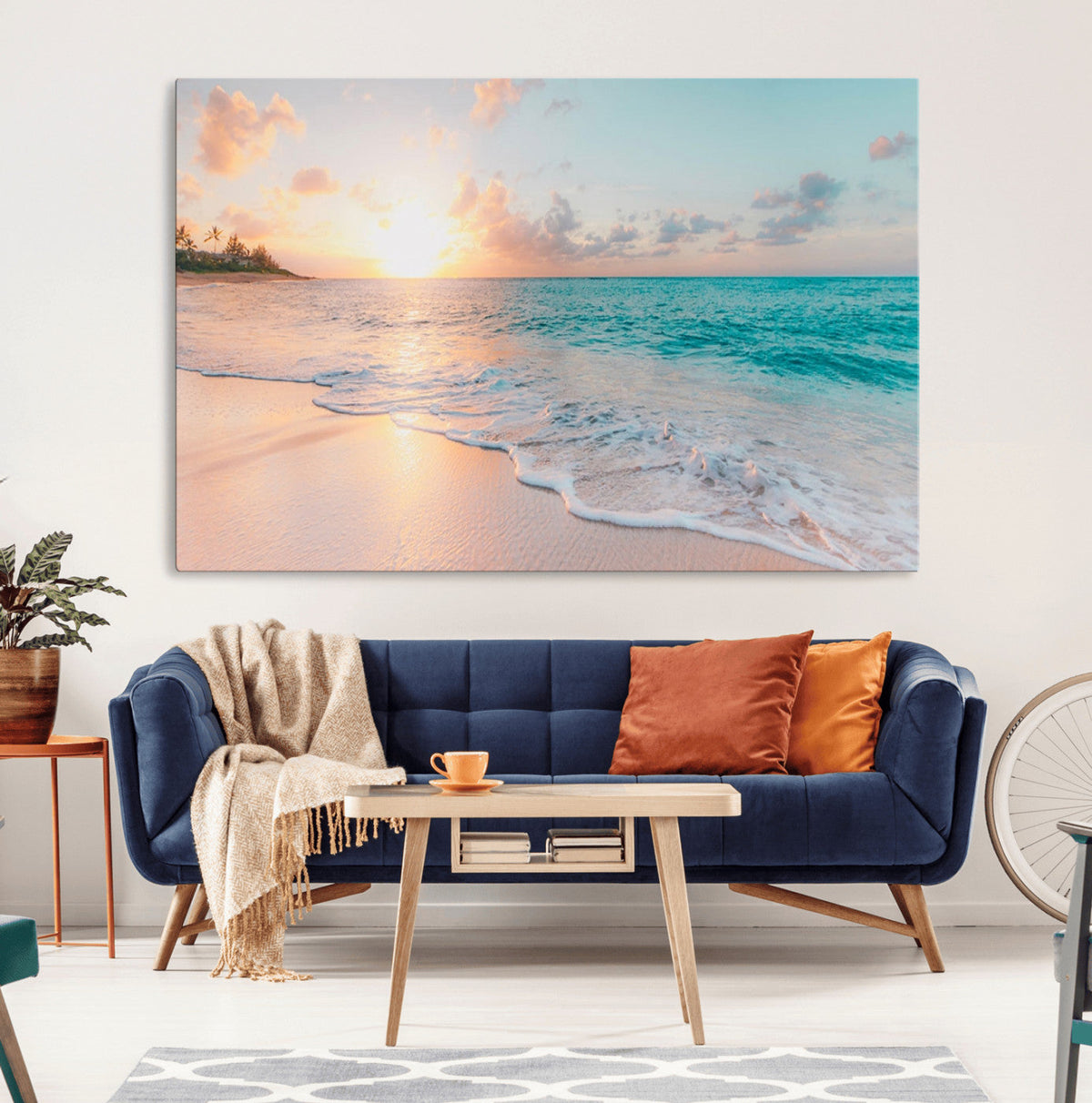 Beach Sunrise Wall Art, Coastal Seascape Canvas Print, Ocean Wave Wall Decor