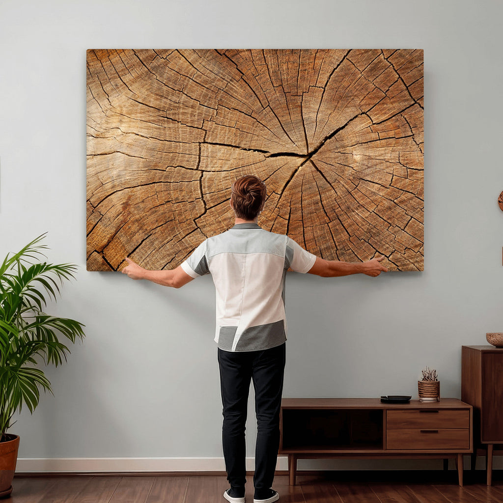 Tree Ring Canvas Art, Rustic Wood Grain Wall Art, Tree Slice Decor for Modern Homes