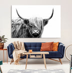 Black White Scottish Highland Cow Cattle Art Print Farmhouse Decor