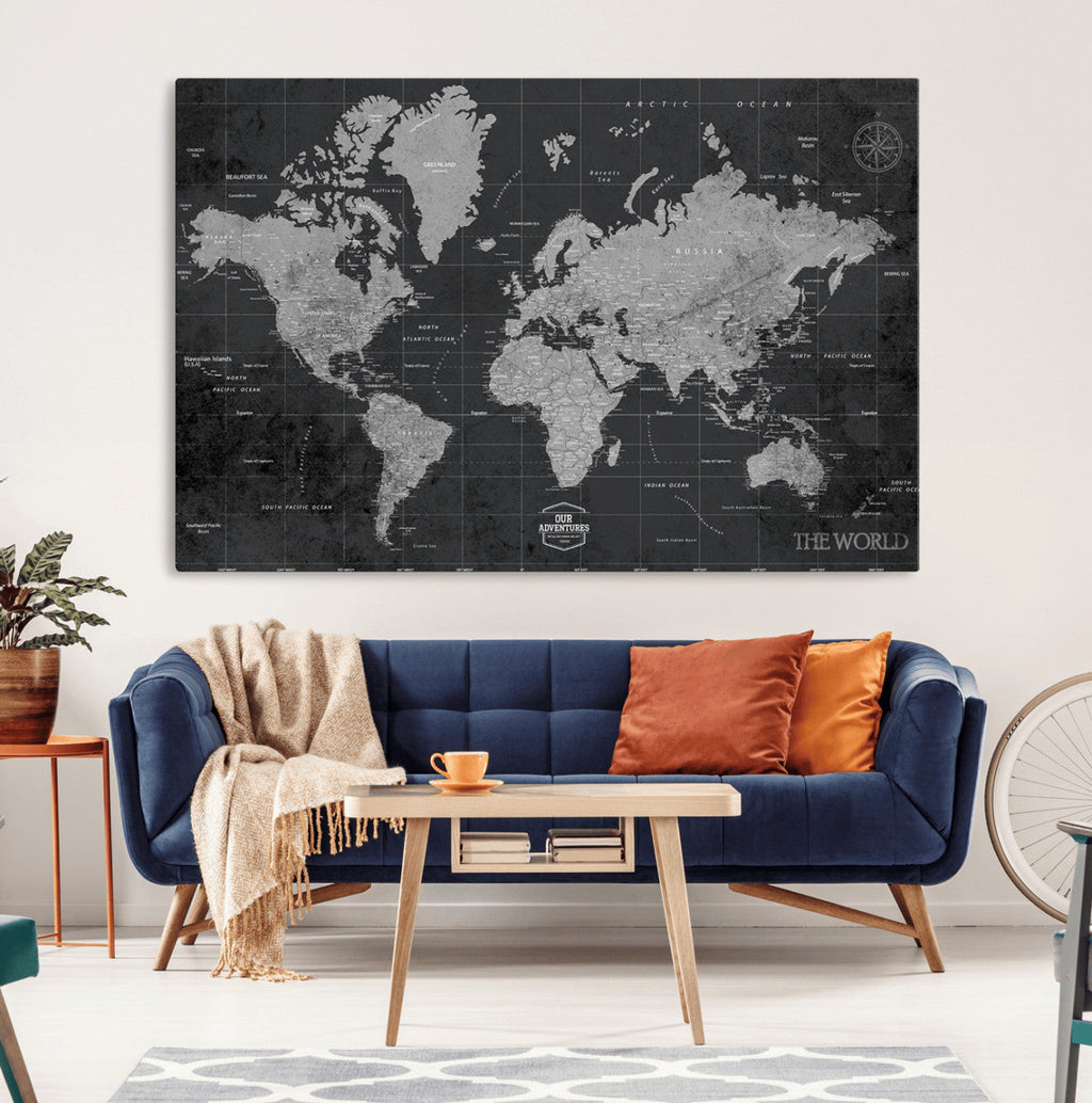 World Map Canvas Print, Detailed Map of the World Wall Art for Home or Office