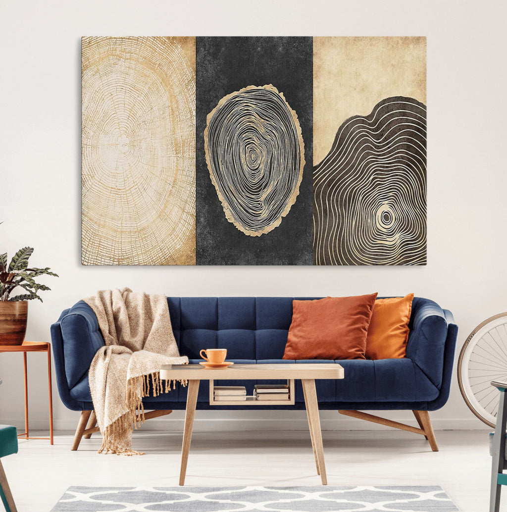 Tree Rings Canvas Wall Art Print, Minimalist Natural History in Modern Decor